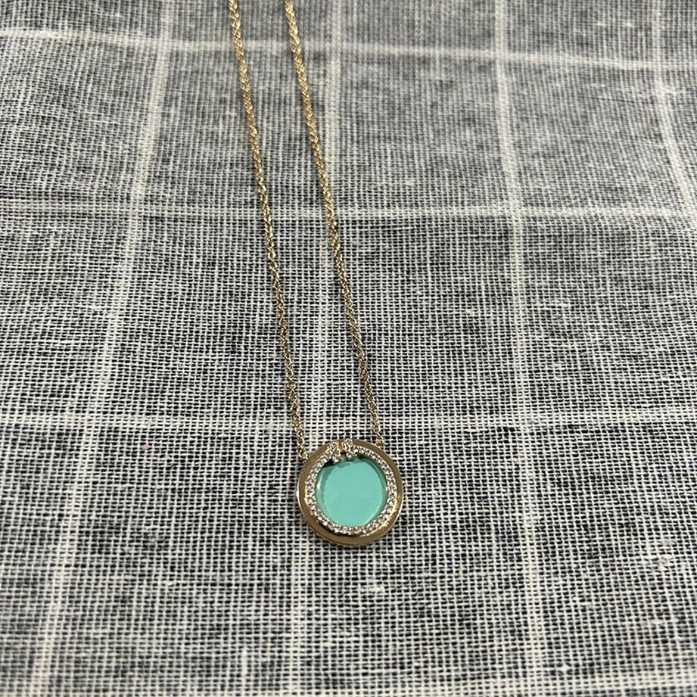 Tiffany & Co Yellow Gold Diamond And Turquoise Round Pendant